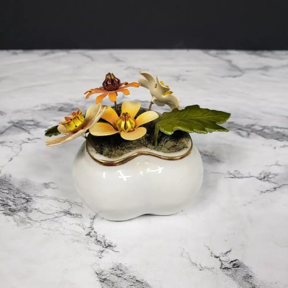 Porcelain Heart Ted Arnold Enameled Metal Flowers Vintage - Picture 4 of 9